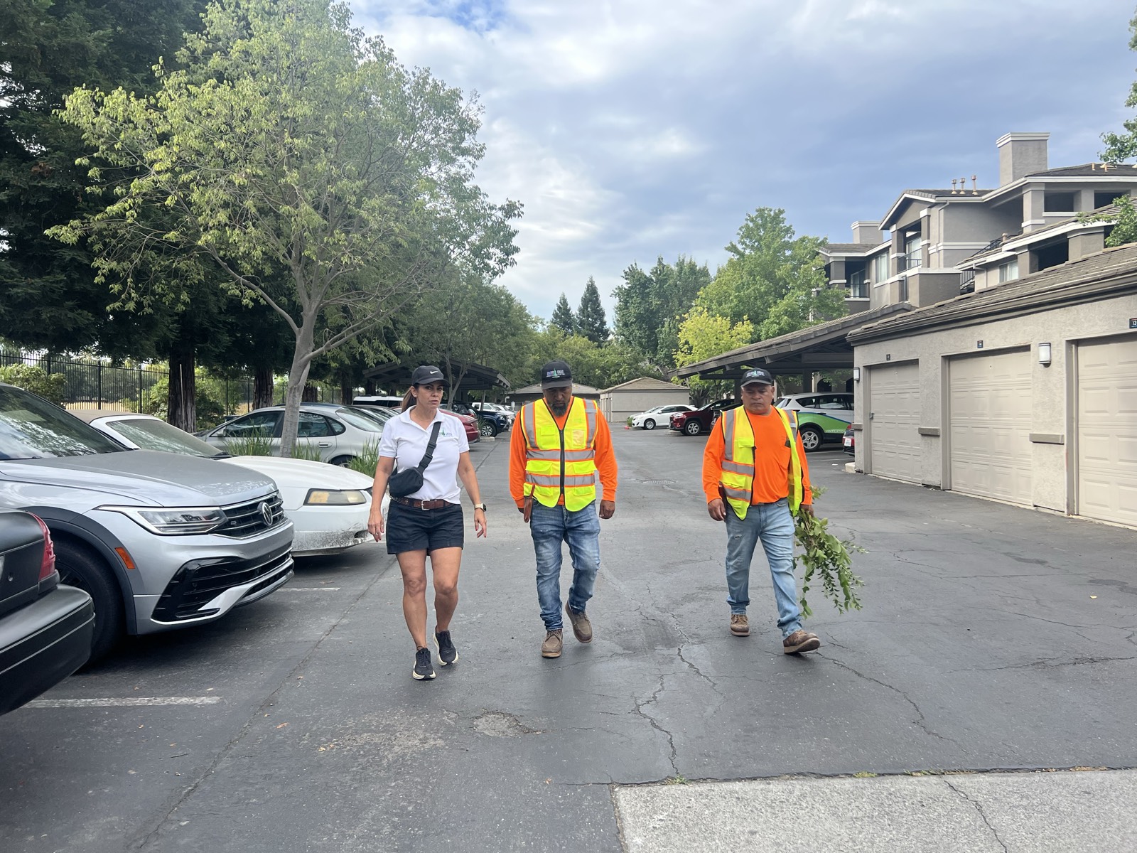 Diana London walking a property with her crew